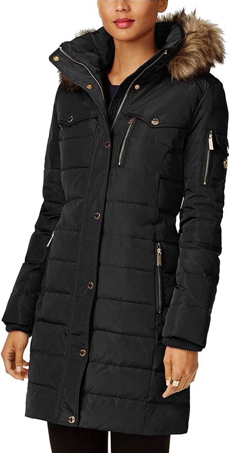 michael michael kors black 3 4 length down puffer coat|Michael Kors puffer coat packable.